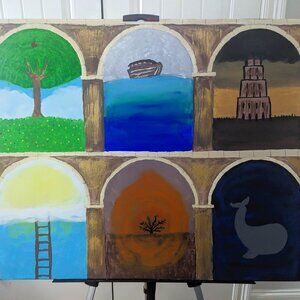 "Old Testament Archways" Original Abstract Handmade Acrylic Painting On Canvas